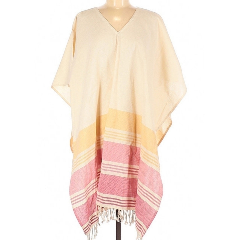 tribe alive striped fringed cotton beach cover up